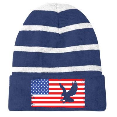 American Flag Flying Eagle Striped Beanie with Solid Band