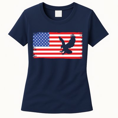 American Flag Flying Eagle Womens T-Shirt
