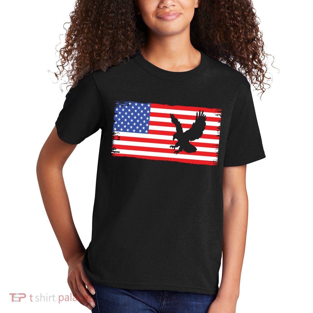 American Flag Flying Eagle Kids T-Shirt