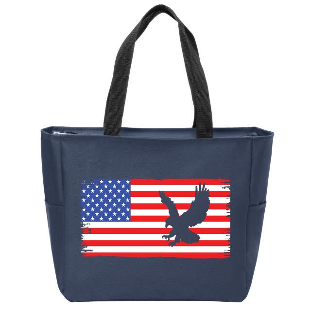 American Flag Flying Eagle Zip Tote Bag