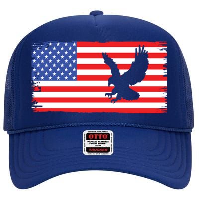 American Flag Flying Eagle High Crown Mesh Back Trucker Hat