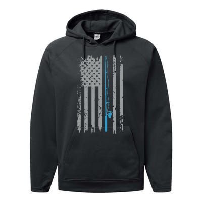 American Flag Fishing Vintage Fisherman Performance Fleece Hoodie