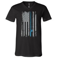 American Flag Fishing Vintage Fisherman V-Neck T-Shirt