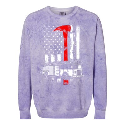 American Firefighter Fire Truck Red Axe Flag Gift Colorblast Crewneck Sweatshirt