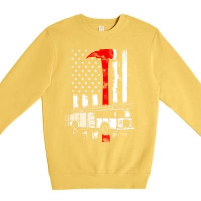 American Firefighter Fire Truck Red Axe Flag Gift Premium Crewneck Sweatshirt