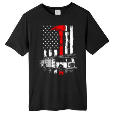 American Firefighter Fire Truck Red Axe Flag Gift Tall Fusion ChromaSoft Performance T-Shirt