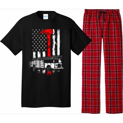 American Firefighter Fire Truck Red Axe Flag Gift Pajama Set