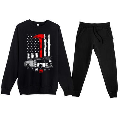 American Firefighter Fire Truck Red Axe Flag Gift Premium Crewneck Sweatsuit Set