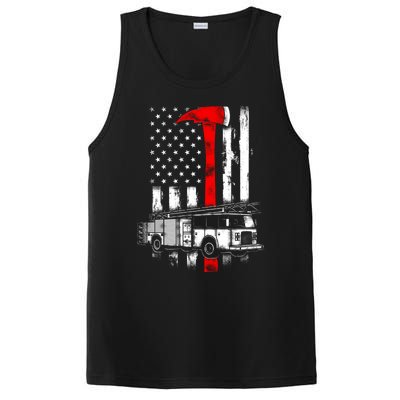 American Firefighter Fire Truck Red Axe Flag Gift PosiCharge Competitor Tank