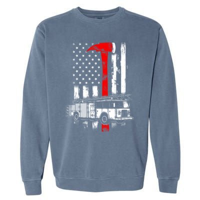 American Firefighter Fire Truck Red Axe Flag Gift Garment-Dyed Sweatshirt