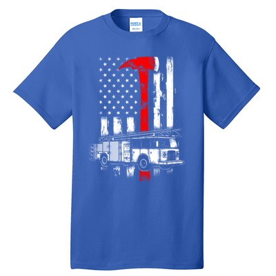 American Firefighter Fire Truck Red Axe Flag Gift Tall T-Shirt