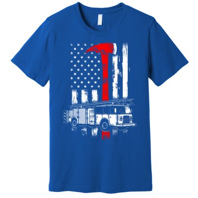 American Firefighter Fire Truck Red Axe Flag Gift Premium T-Shirt