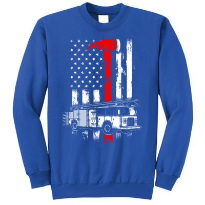 American Firefighter Fire Truck Red Axe Flag Gift Tall Sweatshirt