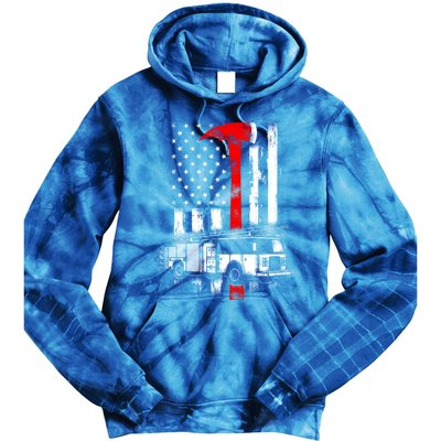 American Firefighter Fire Truck Red Axe Flag Gift Tie Dye Hoodie