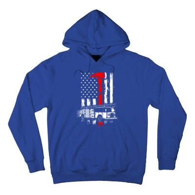 American Firefighter Fire Truck Red Axe Flag Gift Tall Hoodie