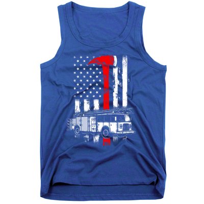 American Firefighter Fire Truck Red Axe Flag Gift Tank Top