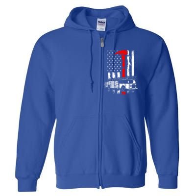 American Firefighter Fire Truck Red Axe Flag Gift Full Zip Hoodie