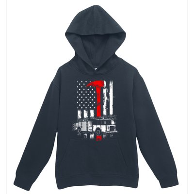 American Firefighter Fire Truck Red Axe Flag Gift Urban Pullover Hoodie