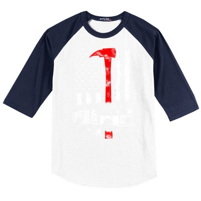 American Firefighter Fire Truck Red Axe Flag Gift Baseball Sleeve Shirt