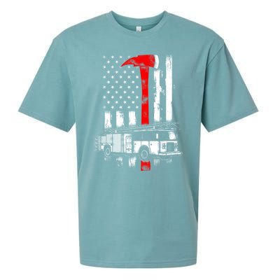 American Firefighter Fire Truck Red Axe Flag Gift Sueded Cloud Jersey T-Shirt