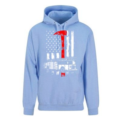 American Firefighter Fire Truck Red Axe Flag Gift Unisex Surf Hoodie