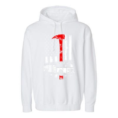 American Firefighter Fire Truck Red Axe Flag Gift Garment-Dyed Fleece Hoodie