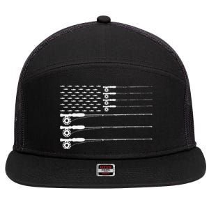 American Flag Fly Fishing Rod Trout Patriot Gift 7 Panel Mesh Trucker Snapback Hat