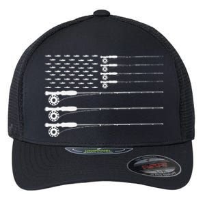 American Flag Fly Fishing Rod Trout Patriot Gift Flexfit Unipanel Trucker Cap