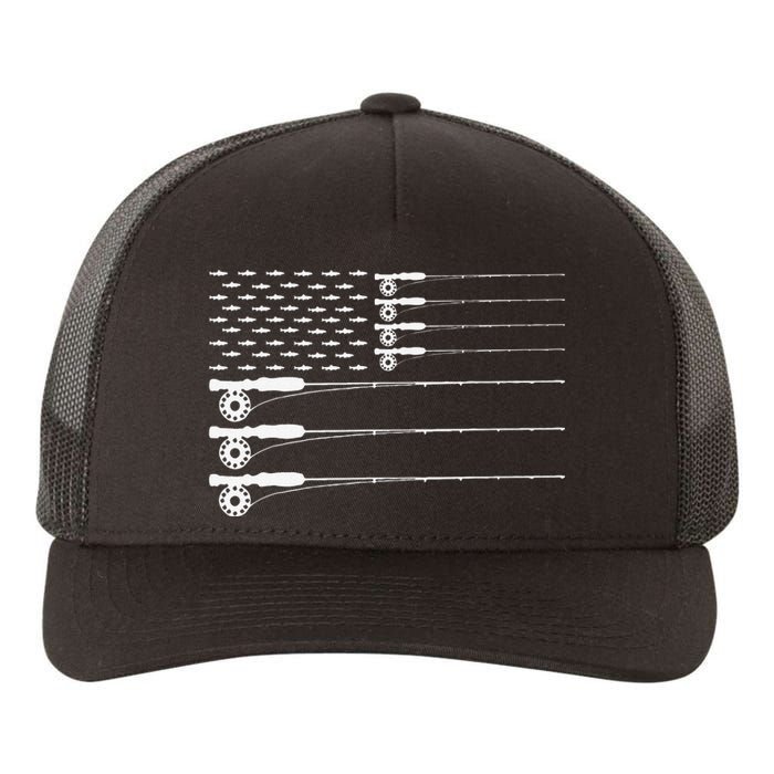 American Flag Fly Fishing Rod Trout Patriot Gift Yupoong Adult 5-Panel Trucker Hat