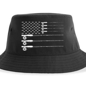 American Flag Fly Fishing Rod Trout Patriot Gift Sustainable Bucket Hat