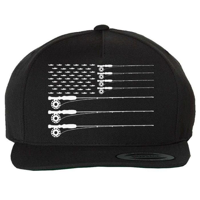 American Flag Fly Fishing Rod Trout Patriot Gift Wool Snapback Cap