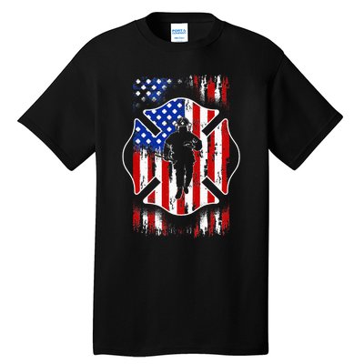 American Flag Firefighter USA United States Badge Tall T-Shirt