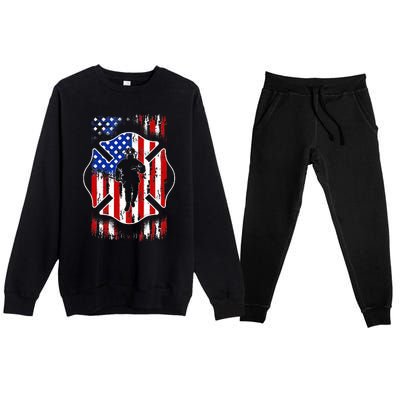 American Flag Firefighter USA United States Badge Premium Crewneck Sweatsuit Set