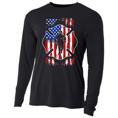 American Flag Firefighter USA United States Badge Cooling Performance Long Sleeve Crew