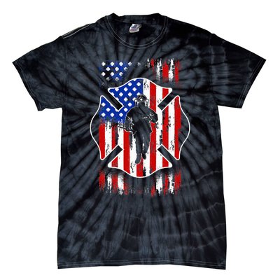 American Flag Firefighter USA United States Badge Tie-Dye T-Shirt