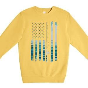 American Flag Fish Fisher Fisherman Funny Bass Fishing Usa Premium Crewneck Sweatshirt