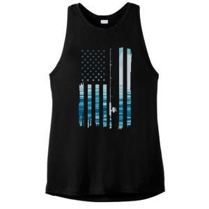 American Flag Fish Fisher Fisherman Funny Bass Fishing Usa Ladies PosiCharge Tri-Blend Wicking Tank