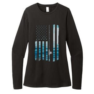 American Flag Fish Fisher Fisherman Funny Bass Fishing Usa Womens CVC Long Sleeve Shirt