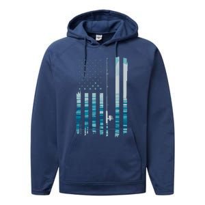 American Flag Fish Fisher Fisherman Funny Bass Fishing Usa Performance Fleece Hoodie