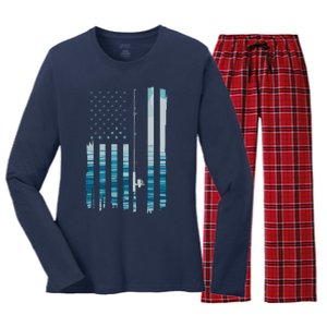 American Flag Fish Fisher Fisherman Funny Bass Fishing Usa Women's Long Sleeve Flannel Pajama Set 