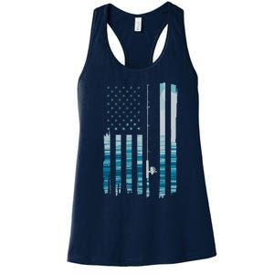 American Flag Fish Fisher Fisherman Funny Bass Fishing Usa Women's Racerback Tank