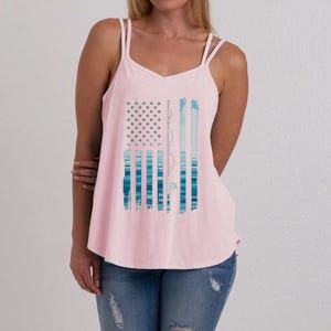 American Flag Fish Fisher Fisherman Funny Bass Fishing Usa Women's Strappy Tank