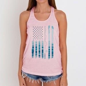 American Flag Fish Fisher Fisherman Funny Bass Fishing Usa Women's Knotted Racerback Tank