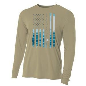 American Flag Fish Fisher Fisherman Funny Bass Fishing Usa Cooling Performance Long Sleeve Crew