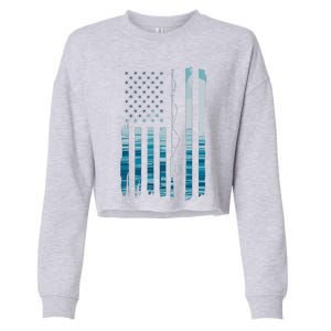 American Flag Fish Fisher Fisherman Funny Bass Fishing Usa Cropped Pullover Crew