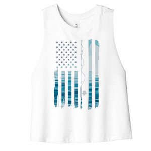 American Flag Fish Fisher Fisherman Funny Bass Fishing Usa Women's Racerback Cropped Tank