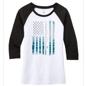 American Flag Fish Fisher Fisherman Funny Bass Fishing Usa Women's Tri-Blend 3/4-Sleeve Raglan Shirt