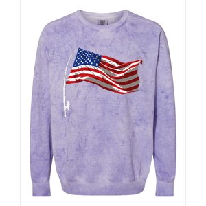 American Flag Fishing Rod 4th Of July Patriotic Fisherman Colorblast Crewneck Sweatshirt