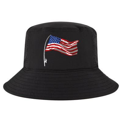 American Flag Fishing Rod 4th Of July Patriotic Fisherman Cool Comfort Performance Bucket Hat