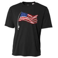 American Flag Fishing Rod 4th Of July Patriotic Fisherman Cooling Performance Crew T-Shirt